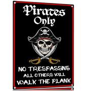 Halloween Decorations Pirate Sign Pirates Only, No Trespassing, All Others Walk The Plank! Spooky Skull and Crossbones Black Warning Plaque, Haunted House, Party, Indoor Outdoor Halloween Decor Prop