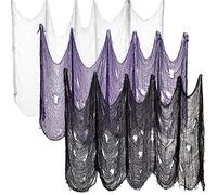 Halloween Decorations Scary Cloth Pack of 3, 183 x 76 cm Halloween Scary Gauze Cloth for Gothic Decoration, Ghost Cloth for Table Front Door Outdoor Halloween Party Terror Decoration (White Purple