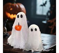 Halloween Decorations, Sherpa Ghosts with Pumpkin Halloween Decor Indoor Cute Ghost Tabletop Decor for Party Home Kitchen and Fireplace (A+B)