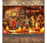 Halloween Decorations - Skull Candles, Colorful Costume, Background Cloth, Durable Polyester Material, Day of the Dead 250x180CM