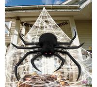 Halloween Decorations Spider Web, 40'' Inflatables Giant Spider + 200'' Triangular Giant Spider Web and 20G Spider Web, Halloween Spider for Indoor Outdoor Scary Haunted House Spider Web Party Yard