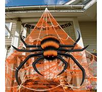 Halloween Decorations Spider Web, 40'' Inflatables Giant Spider + 200'' Triangular Giant Spider Web and 20G Spider Web, Halloween Spider for Indoor Outdoor Scary Haunted House Spider Web Party Yard