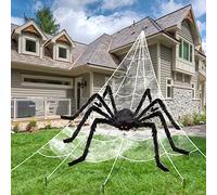 Halloween Decorations Spider Web, 50'' Giant Spider + 200'' Triangular Giant Spider Web and 20G Spider Web, Halloween Spider for Indoor Outdoor Scary Haunted House Spider Web Party Halloween Yard