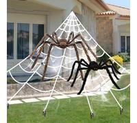 Halloween Decorations Spider Web,50" Halloween Giant Spider, 276'' Triangular Giant Spider Web and 20G Spider Web,Halloween Spider for Indoor Outdoor Scary Haunted House Spider Web Party Yard