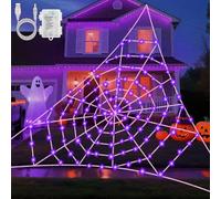 Halloween Decorations Spider Web Lights, 17x17FT 120LED Purple Giant Spider Web Lights USB/Battery with Timer 8 Modes Waterproof for Patio Garden Haunted House Outdoor Indoor Halloween Decorations