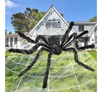 Halloween Decorations Spider Web Set, 1.5M Giant Red Eye Spider 5M Triangle Net with Stakes & Hook, 20PCS Small Spiders 80G Cobweb, Reusable Indoor Outdoor Scary Decor for Haunted House, Yard, Party