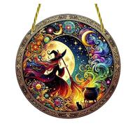 Halloween Decorations Suncatchers for Windows Hanging Stained Glass Effect Acrylic Ornament Halloween Hanging Sign Pumpkin Witch Sign for Outdoor Garden Decoration Indoor Wall Art Home