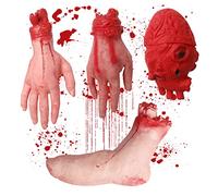 Halloween Decorations Terror Severed Hand Leg Heart Props Set，Human Body Parts Scary Realistic Simulation Halloween Prop Halloween Severed Body Horrible Prop for Haunted House