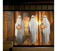 Halloween Decorations Window Clings Decor, 3pcs Extra Large Scary White Ghosts with Pumpkin Lantern Halloween Window Decals Indoor, Creppy School Home Office Party Supplies for Glass Windows, 3 Sheets