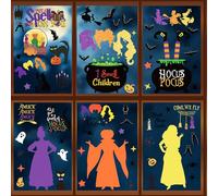 Halloween Decorations Window Clings & Stickers - 9 - Sheet Crazy Witch Theme Set with Black Cat, Bats, Cauldron, Witch Silhouette, Office Glass Decor & Spooky Season(Colorful)
