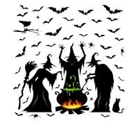 Halloween Decorations Window Clings,Witches with Cauldron Bats Silhouette Halloween Window Stickers Decals for Home Indoor Supplies