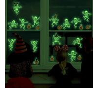 Halloween Decorations Window Stickers-2 Sheets Glow in The Dark Skeleton Stickers,Removable PVC Cute Ghost Clings Halloween Deocrations Indoor Wall Decal for Halloween Kids Party Home Decor