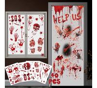 Halloween Decorations Window Stickers, 40 Pcs Bloody Handprint Footprints Stickers,Zombie Posters Reusable Halloween Decorations Indoor for Window Walls Door