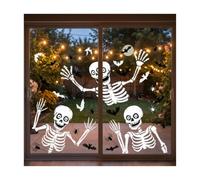 Halloween Decorations Window Stickers, 9 Sheets Large Skeleton,Bones,bat, Window Clings Decor Set for Office,Home,School Halloween Window Decoration Indoor (Skeleton)