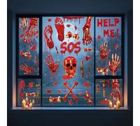Halloween Decorations Window Stickers, 9 Sheets Large Skeleton, Bones Bloody Window Clings Decor Set for Office,Home,School Halloween Window Decoration Indoor (Gory Style 1)