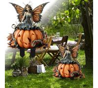 Halloween Decorations Witch Fairy Pumpkin Skeleton Acrylic Planter Gothic Home Garden Hanging Ornament Party Display (Orange, 30x25cm)