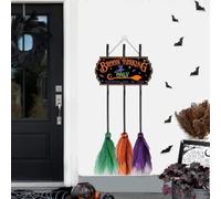 Halloween Decorations, Witch Home Decor, Broom Parking Sign With 3 Witches Brooms, Funny Halloween Witch Plaques For Front Porch Wall Indoor Outdoor
