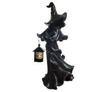 Halloween Decorations Witch Statue with Lantern, Resin Hell Messenger Ghost Sculpture, Faceless Scary Vintage Witch Figurine for Home Tabletop Decor, Garden, Yard