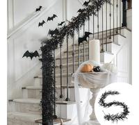 Halloween Decorative Black Leaves Garland, Artificial Flowers Eucalyptus Garlands, 1.78m/5.8FT Classic Black Style, Scary Decoration for Door Frames, Stairs, Haunted Parties