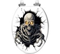 Halloween Decorative Elongated Toilet Seat Spooky Skeleton Breaking Wall Glowing Eyes Quiet Close Quick Release Hinges with Cover Bumpers Resin Easy to Install Clean