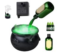 Halloween Decorative Floating Potion Bottle With Diffuser - Black Witch Cauldron Features Automatic Water & Continuous Mist Effect, Resin Craft For Spooky Party Home Decor, Garden Display