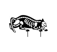 Halloween Decorative Garden Stake - Skeleton Cat Metal Art Insert for Yard - Unique Outdoor for Halloween Festive Seasonal Decoration Garden (B, 33cm)