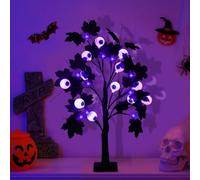 Halloween Decorative Tree Light with 24 LEDs, Halloween Decoration Indoor Light Tree 60 cm with Timer, Black Maple Leaf LED Tree USB & Battery Operated for Halloween Decoration, Party Decoration