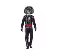 Smiffys Adult mens Day of the Dead Seor Bones Costume, Jacket, trousers, Mock Sh
