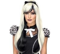 Deluxe Gothic Alice Wig Blonde & Black Wonderland Fancy Dress Accessory Hallowee
