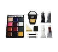 Halloween Deluxe Makeup Kit Party Accessory - Face Paint Set with Grease Paints, Fake Blood, Tooth Wax, Sponges & Applicators, Non-Toxic Makeup for Zombie, Vampire, Skeleton, & Witch