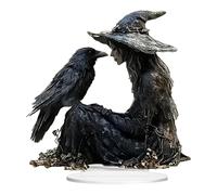 Halloween Desk Decor, 2D Acrylic Tabletop Sign, Gothic Witch and Crow Flat Ornament, Lightweight Decorative for Indoor Use, Dorm Shelf Bathroom Nightstand Kitchen Car Home Bedroom Studio Table