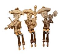 Halloween Desk Decoration Skeleton Cowboy Wooden Ornament Set for Home Party Creepy Festive Atmosphere Enhancement 3PCS (Khaki, One Size)