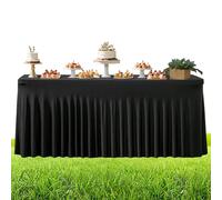 Halloween Desk Skirts - 6ft Pleated Table Cover, Black Party Table Skirt, Decorative Ruffled Cloth, Event Banquet Dressing, Wedding Halloween Christmas Birthday Party Decor | With Buffet D