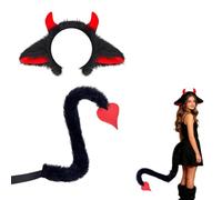 Halloween Devil Costume Set with Headband and Devil Tail, Demons Cosplay Costume for Carnival Party Props (Black)