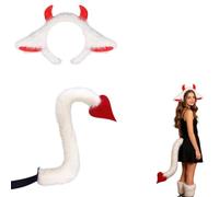 Halloween Devil Costume Set with Headband and Devil Tail, Demons Cosplay Costume for Carnival Party Props (White)