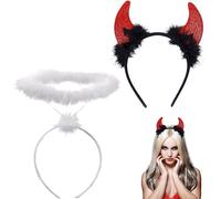 Halloween Devil Horns, 2 Pieces Angel Devil Headband, Halo White, Devil Ears Headband and Angel Headpiece, Costume Accessories for Children, Adults for Halloween, Carnival, Cosplay (D)