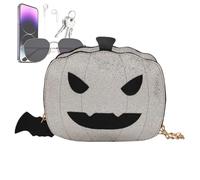 Halloween Devil Shoulder Bag - Pumpkin Bag, PU Leather Purse, Funny Shoulder Bag for Women, Birthday, Holiday, Party, Costume, Accessory, Decoration, silver, Siehe Beschreibung