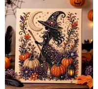 Halloween Diamond Pearl Art DIY Kit for Adults Home Wall Decor Gifts（Witch） | Spooky Halloween Patterns Glossy Pearls Wrinkle Free Canvas Calming Diy Lovely Holiday Gifts For Adult Craft Lover