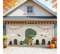 Halloween Dinosaur Garage Door Cover, Cute Green Large Garage Door Decorations, Fun Indoor and Outdoor Fall Party Background Decor 157x71 Inch