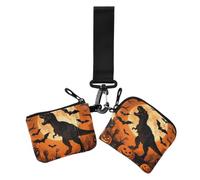 Halloween Dinosaur T Rex with Pumpkin Dinosaur Halloween Women's Card Cases | Small Portable Business Card Holder with Zipper Pocket for Ladies Girls 2 Pcs