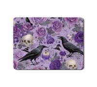 Halloween Dish Drying Mats For Kitchen Counter, Crow and Violet Rose Absorbent Rubber Dish Rack Mat, Gothic PU Leather Drying Pad For Decor 18x24 Inch