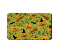 Halloween Dish Drying Mats For Kitchen Counter, Fun Pumpkin and Witch Broom Absorbent Rubber Dish Drainer Rack Mat, Festive Green Drying Pad For Kitchen Counter Decor 12x20 Inch