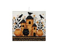 Halloween Dish Drying Mats For Kitchen Counter, Spooky Black Birds and Pumpkin Absorbent Dish Drainer Rack Mat, Medieval Microfiber Drying Pad For Kitchen Counter Decor 16x18 Inch