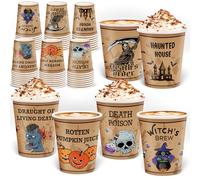 Halloween Disposable Cups 48 Pcs 9 oz Kids Adult Halloween Drinking Paper Cups, Halloween party decorations Spooky Pumpkin, Witch, Frankenstein, Castle, etc. Suitable for Beer, Ice Cream, Hot Cocoa