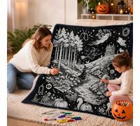 Halloween DIY Coloring Blanket with Markers, Giant Doodle Coloring Blanket, Creative Art Custom Fabric Blankets, Personalized Cozy Halloween Home Decor, Interactive Play Mat for Party Activities