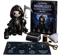 Halloween DIY Patchwork Kit,Day of the Dead Patchwork Doll DIY Kit,Sugar Skull Sewing Craft Kits,Handmade Fall Home Decor,Pre-Cut Plush Doll Making Sewing Set with Stuffing & Thread (I)