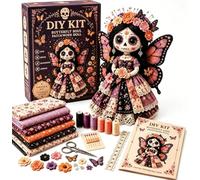 Halloween DIY Patchwork Kit,Day of the Dead Patchwork Doll DIY Kit,Sugar Skull Sewing Craft Kits,Handmade Fall Home Decor,Pre-Cut Plush Doll Making Sewing Set with Stuffing & Thread (B)