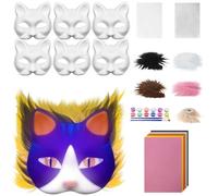 Halloween DIY Toy Set for Kids - 6PCS Paper Therian Cat Kit Fabrics Brushes Mesh Sheets and Glow Paint for Halloween Cosplay Party (Blue, 19X17CM)