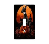 Halloween Doberman Dog Decorative Light Switch Cover Plate 1 Gang Single Toggle, Spooky Pumpkins Electrical Switchplate, Pet Faceplate for Kitchen Living Room Decor