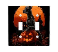 Halloween Doberman Dog Decorative Light Switch Cover Plate 2 Gang Double Toggle, Spooky Pumpkins Electrical Switchplate, Pet Faceplate for Kitchen Living Room Decor